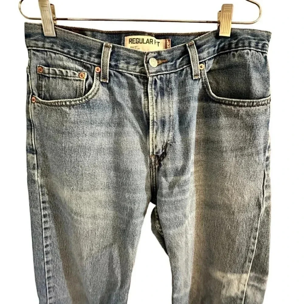 Levis 505 Jeans Mens 34X34 measure 31x32 Regular Fit Straight Leg Light Wash - Picture 3 of 12